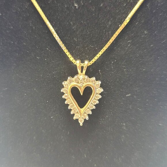 Vintage 10K Gold Heart Pendant with Diamonds on a 14K Gold Chain 23